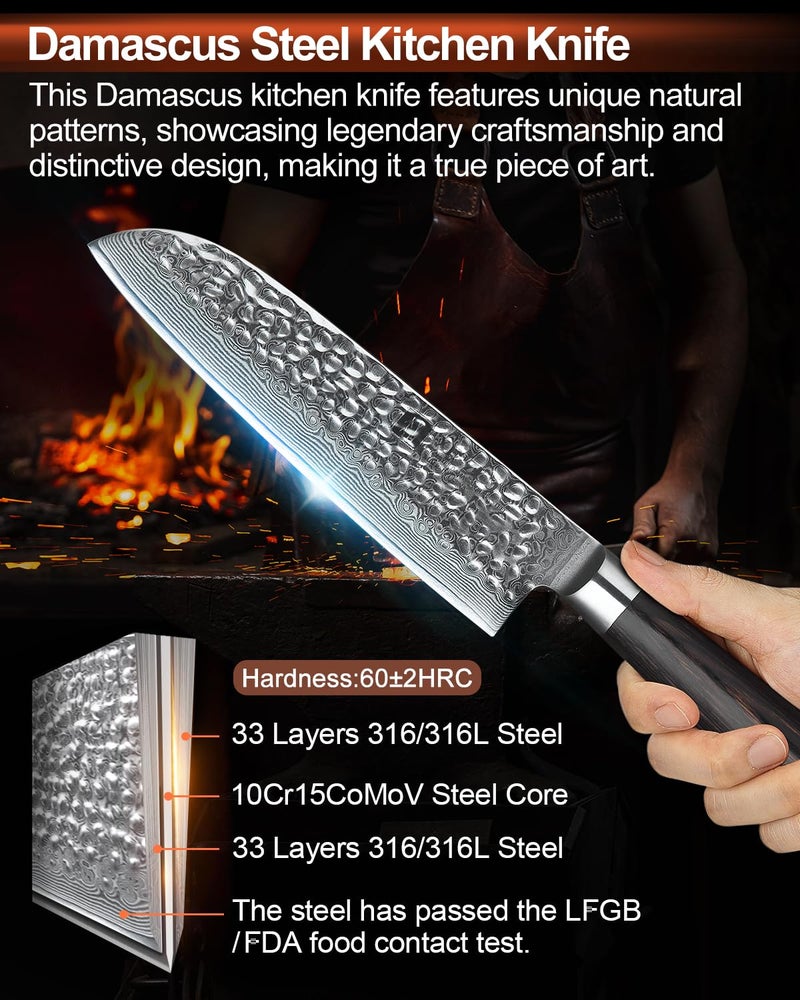 XINZUO Damascus 7-Piece Kitchen Chef Knife Block Set,Professional Sharp Cutting Knife Set with Block,Pakkawood Handle,Chef Gift Box - Image 2