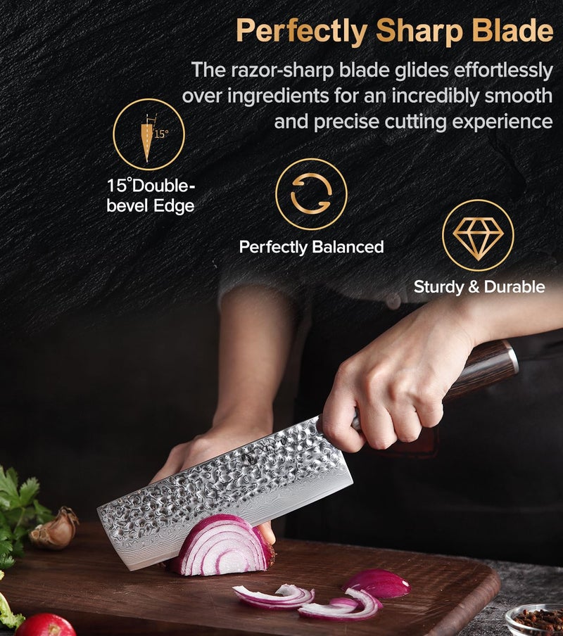 XINZUO Damascus 7-Piece Kitchen Chef Knife Block Set,Professional Sharp Cutting Knife Set with Block,Pakkawood Handle,Chef Gift Box - Image 3