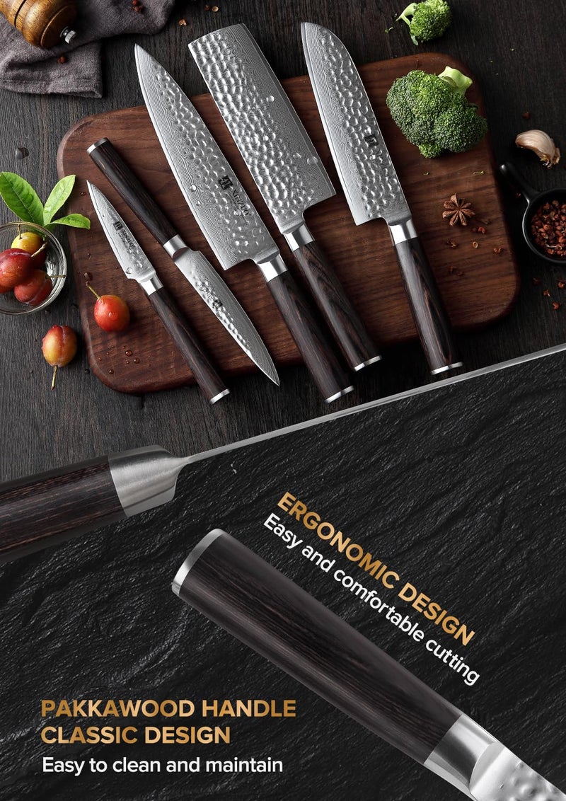 XINZUO Damascus 7-Piece Kitchen Chef Knife Block Set,Professional Sharp Cutting Knife Set with Block,Pakkawood Handle,Chef Gift Box - Image 4