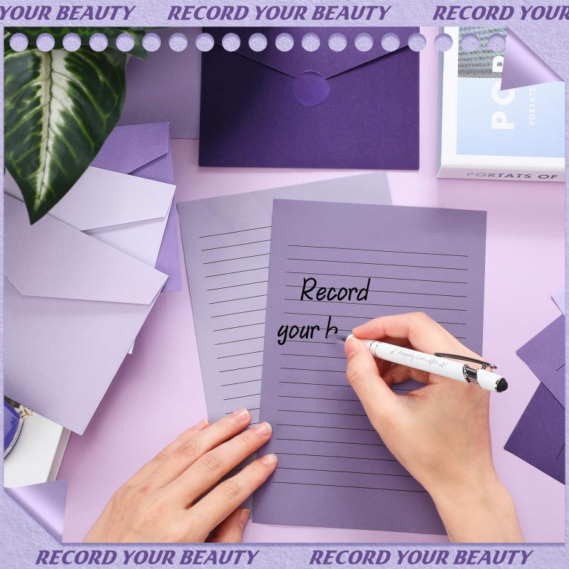 Gilprop 100 Pcs Stationery Lined Stationery Paper and Envelopes Set Includes 50 Letter Writing Paper and 50 Envelope for Office, 5.5 x 8.25 Inch(Purple) - Image 4