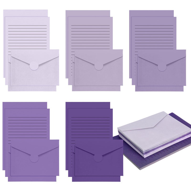 Gilprop 100 Pcs Stationery Lined Stationery Paper and Envelopes Set Includes 50 Letter Writing Paper and 50 Envelope for Office, 5.5 x 8.25 Inch(Purple) - Image 1