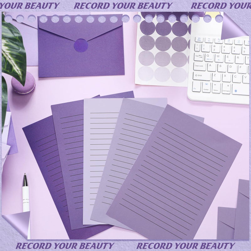 Gilprop 100 Pcs Stationery Lined Stationery Paper and Envelopes Set Includes 50 Letter Writing Paper and 50 Envelope for Office, 5.5 x 8.25 Inch(Purple) - Image 3