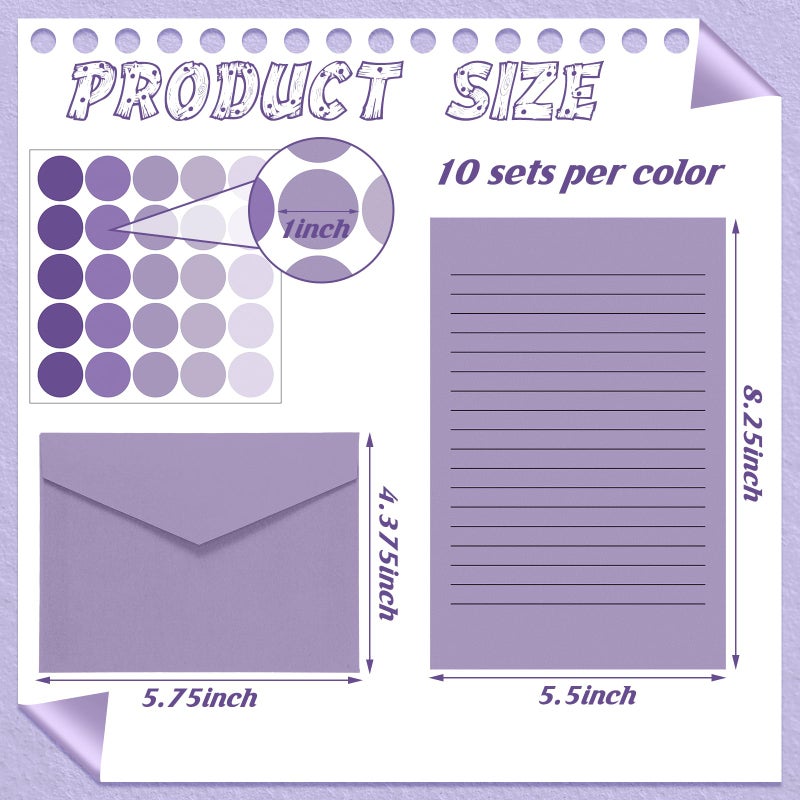 Gilprop 100 Pcs Stationery Lined Stationery Paper and Envelopes Set Includes 50 Letter Writing Paper and 50 Envelope for Office, 5.5 x 8.25 Inch(Purple) - Image 2