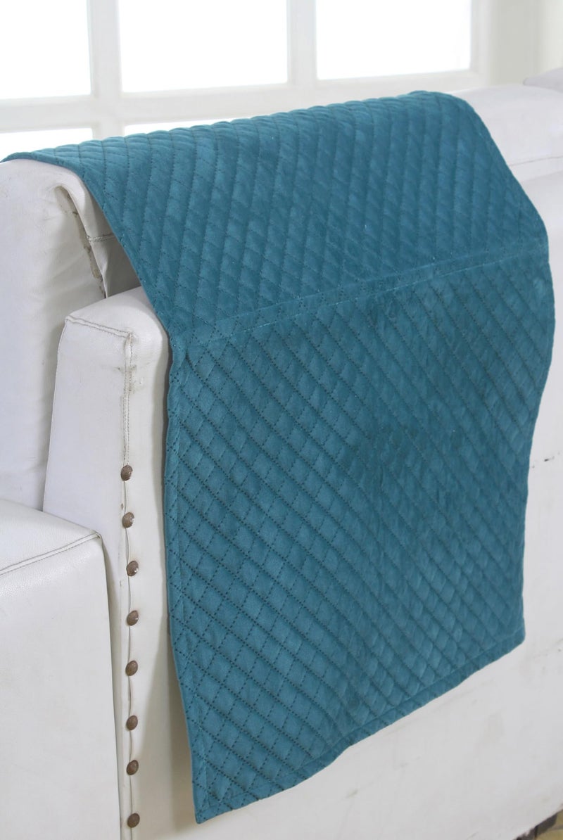 Nendle Box Pattern Quilted Single Piece Sofa Cover 3Seater Soft Velvet Universal Non-Slip Protector Covers with Attached Handle Covers for Living Room, Drawing Room (Aqua, Pack of 1) - Image 5
