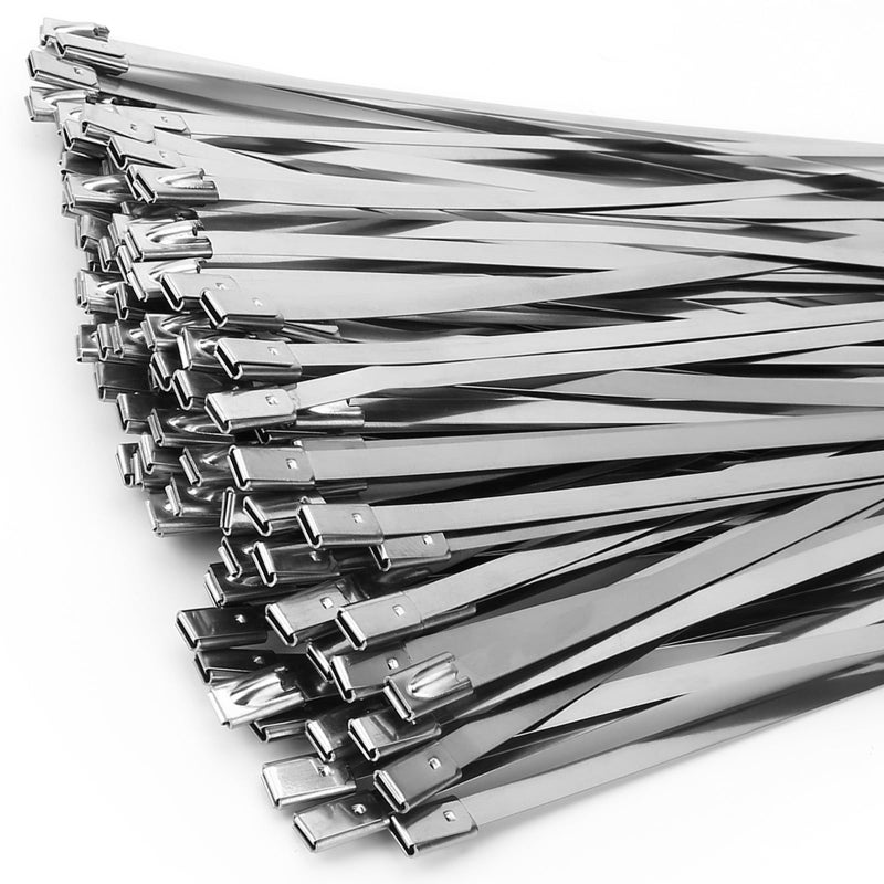 ZOOSUNX Metal Zip Ties of 100 Pcs, 6 IN 304 Stainless Steel Cable Ties, Heavy Duty Metal Zip Ties for Exhaust Wrap, Heat Resistant Fencing Ties. for Pipe, Auto repair. L/6â€(150mm) W/0.18â€(4.6mm) - Image 1