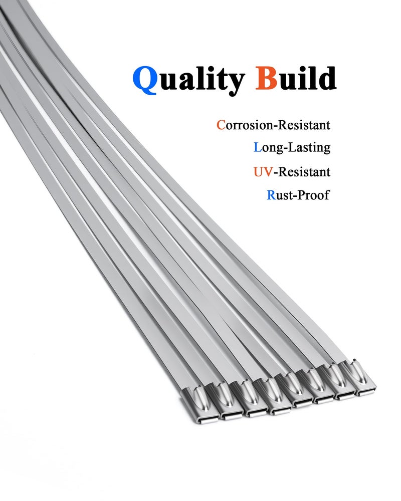 ZOOSUNX Metal Zip Ties of 100 Pcs, 6 IN 304 Stainless Steel Cable Ties, Heavy Duty Metal Zip Ties for Exhaust Wrap, Heat Resistant Fencing Ties. for Pipe, Auto repair. L/6â€(150mm) W/0.18â€(4.6mm) - Image 2