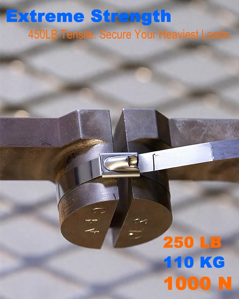 ZOOSUNX Metal Zip Ties of 100 Pcs, 6 IN 304 Stainless Steel Cable Ties, Heavy Duty Metal Zip Ties for Exhaust Wrap, Heat Resistant Fencing Ties. for Pipe, Auto repair. L/6â€(150mm) W/0.18â€(4.6mm) - Image 5