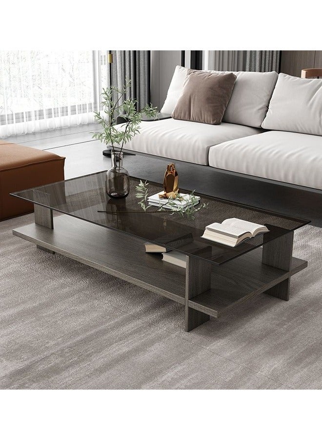 Raffine 2 Tiers Multipurpose Use Classic Design Solid Wood Coffee Table Tempered Glass Tabletop Rectangular Serving Table Center Table for Living Room Bedroom Waiting Room Home Office 120x60x38 cm - Image 3