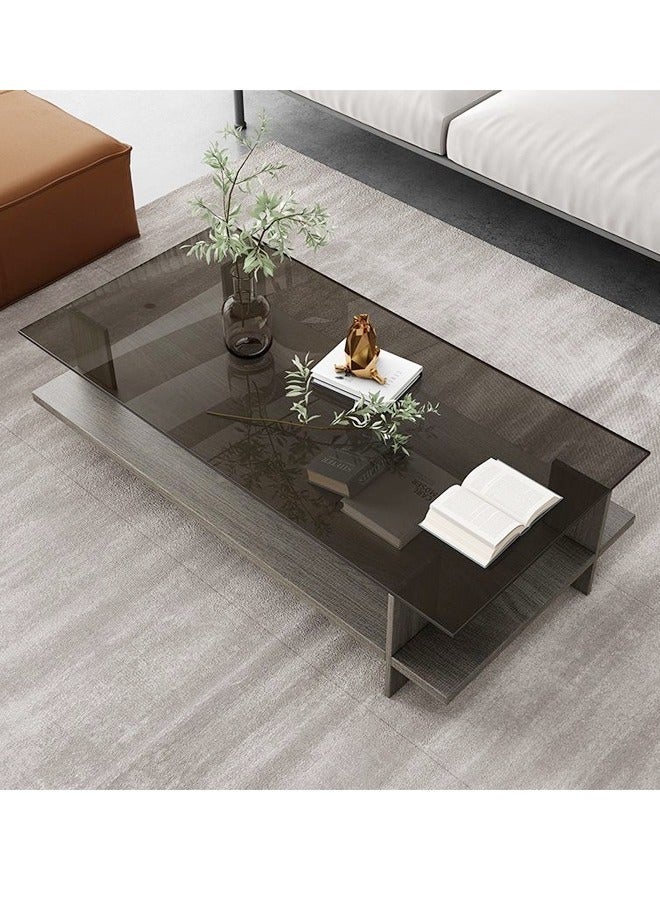 Raffine 2 Tiers Multipurpose Use Classic Design Solid Wood Coffee Table Tempered Glass Tabletop Rectangular Serving Table Center Table for Living Room Bedroom Waiting Room Home Office 120x60x38 cm - Image 4