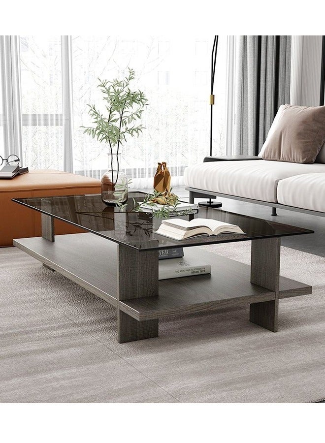 Raffine 2 Tiers Multipurpose Use Classic Design Solid Wood Coffee Table Tempered Glass Tabletop Rectangular Serving Table Center Table for Living Room Bedroom Waiting Room Home Office 120x60x38 cm - Image 5