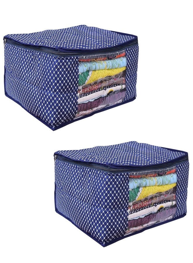 ABBASI Saree Cover Storage Bag Big for Clothes with Zip Organizer for Wardrobe, Large Design Boxes (Nevy blue, Pack of 2) - Image 1