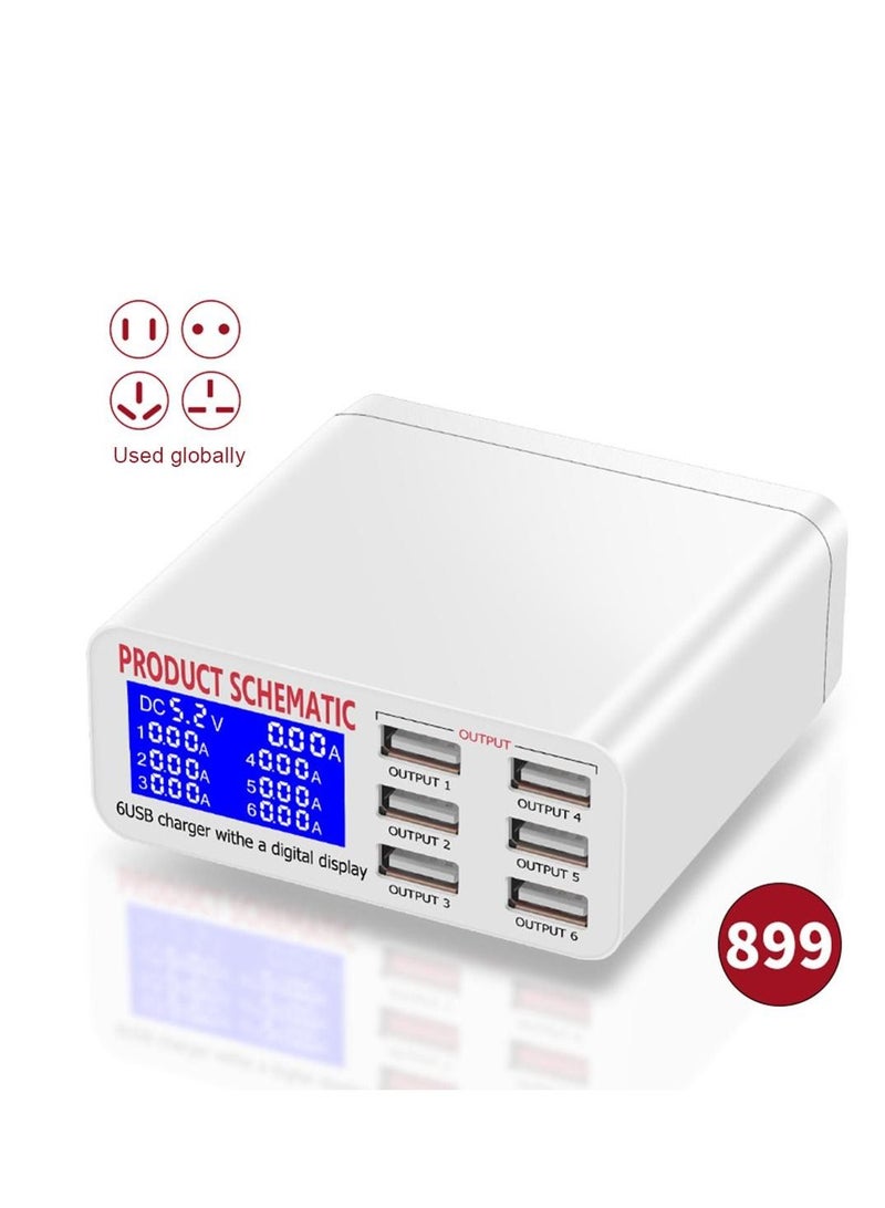 8A QC3.0 USB Charger with LCD Display 6 Ports Desktop Mobile Phone Charger Smart Fast Charging for Smart Phones Tablet PC899 - Image 1