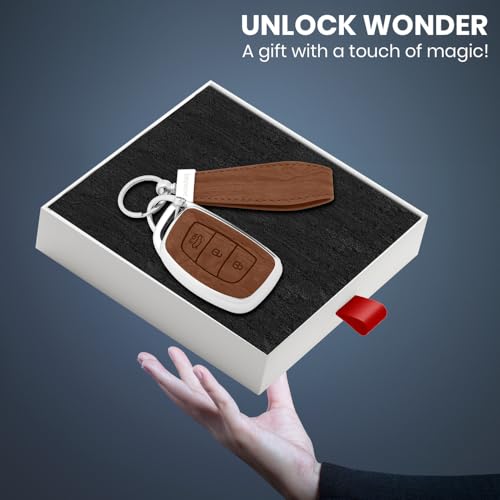 keyzone Woodgrain TPU Key Cover & Keychain for Hyundai Exter, Creta, i20, Aura, Xcent, Tucson, Elantra, Verna, Grand i10 3 Button Smart Key (Walnut Brown) - Image 4