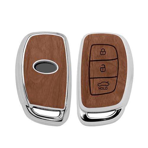 keyzone Woodgrain TPU Key Cover & Keychain for Hyundai Exter, Creta, i20, Aura, Xcent, Tucson, Elantra, Verna, Grand i10 3 Button Smart Key (Walnut Brown) - Image 2