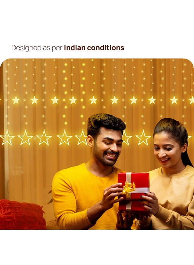 wipro Polycarbonate Garnet 12 Stars 3 Meter Curtain Led Festive Lights|Indoor String Lights|Decoration for Diwali, Wedding, New Year and Home|6 Large and 6 Small Stars|Warm White, 108 LEDs, Pack of 1 - Image 4
