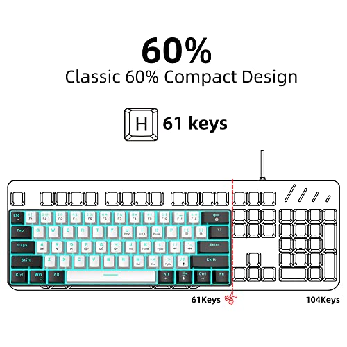 Snpurdiri 60% Wired Mechanical Gaming Keyboard, Ice Blue LED Backlit 61 Keys Mini Wired Office Keyboard for Windows Laptop PC Mac (Black-White, Brown Switches) - Image 5