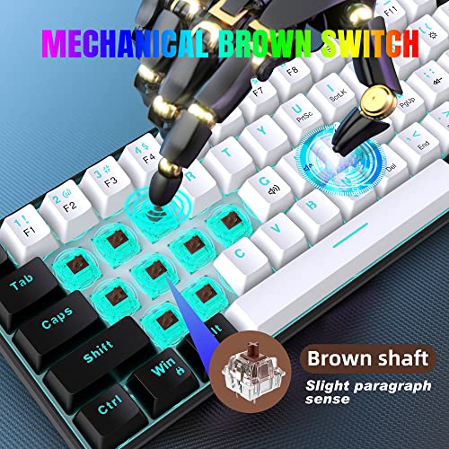 Snpurdiri 60% Wired Mechanical Gaming Keyboard, Ice Blue LED Backlit 61 Keys Mini Wired Office Keyboard for Windows Laptop PC Mac (Black-White, Brown Switches) - Image 2