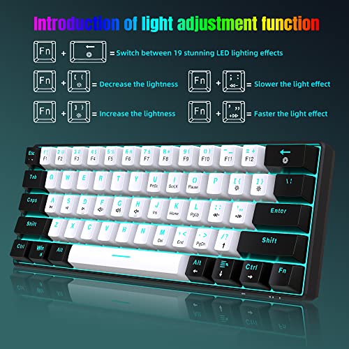 Snpurdiri 60% Wired Mechanical Gaming Keyboard, Ice Blue LED Backlit 61 Keys Mini Wired Office Keyboard for Windows Laptop PC Mac (Black-White, Brown Switches) - Image 4