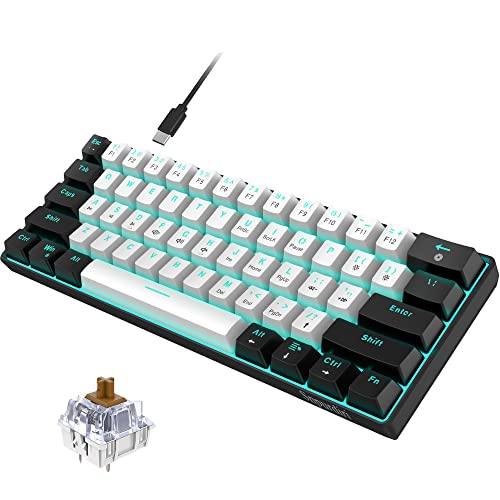Snpurdiri 60% Wired Mechanical Gaming Keyboard, Ice Blue LED Backlit 61 Keys Mini Wired Office Keyboard for Windows Laptop PC Mac (Black-White, Brown Switches) - Image 1