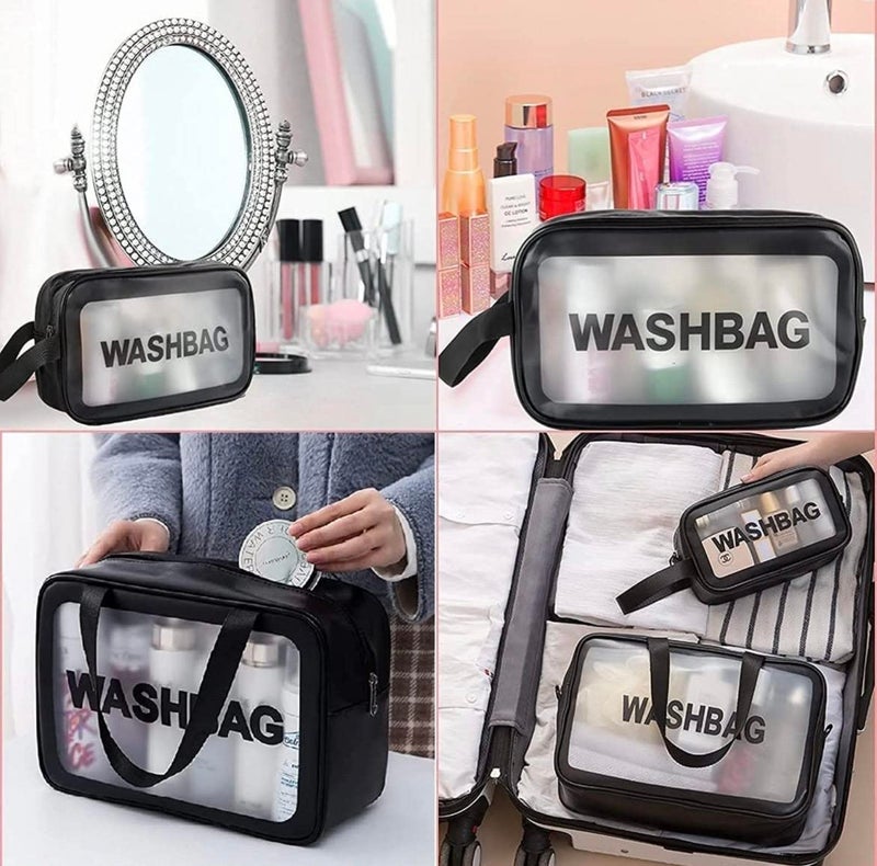AT Ankit Traders Multi-Functional Makeup Pouch for Women | Waterproof PVC Cosmetic Bags for Girls |Travel Organizer for Bath Accessories & Grooming Kit, Set of 3 Pouches (Black) - Image 4