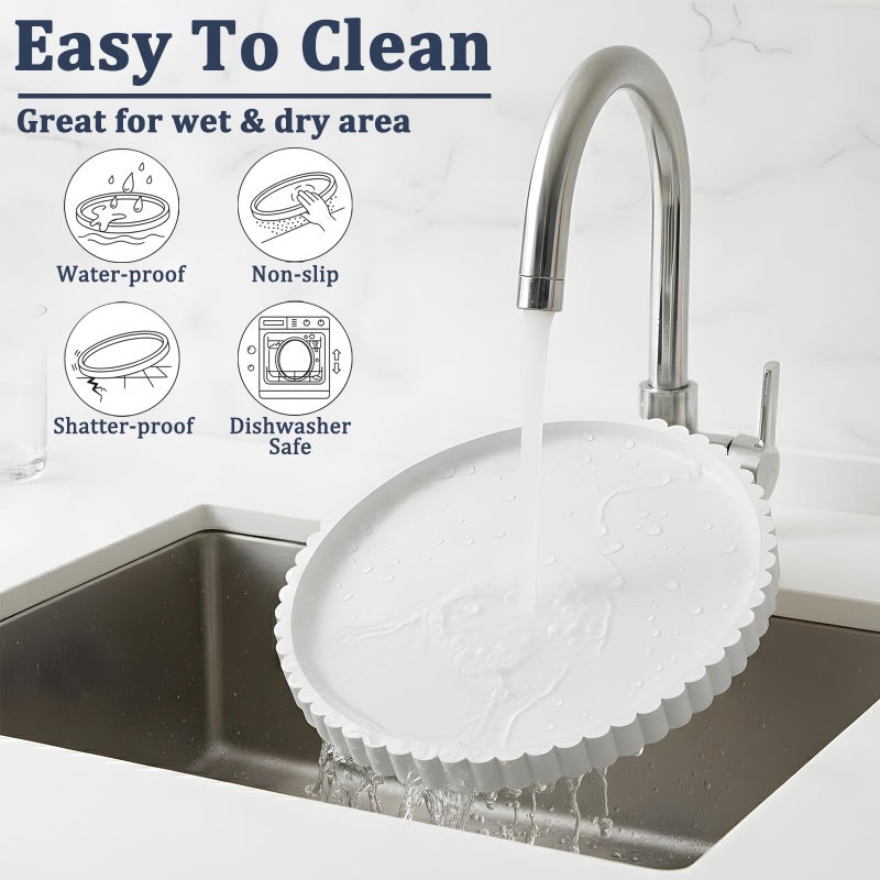 Highherz Silicone Bathroom Countertop And Vanity Tray  Round Silicone Bathroom Tray  Modern Bathroom Decor  Coffee Table Decor  Decorative Tray For Candle  Perfume  Plants (White  9 Inch) - Image 5
