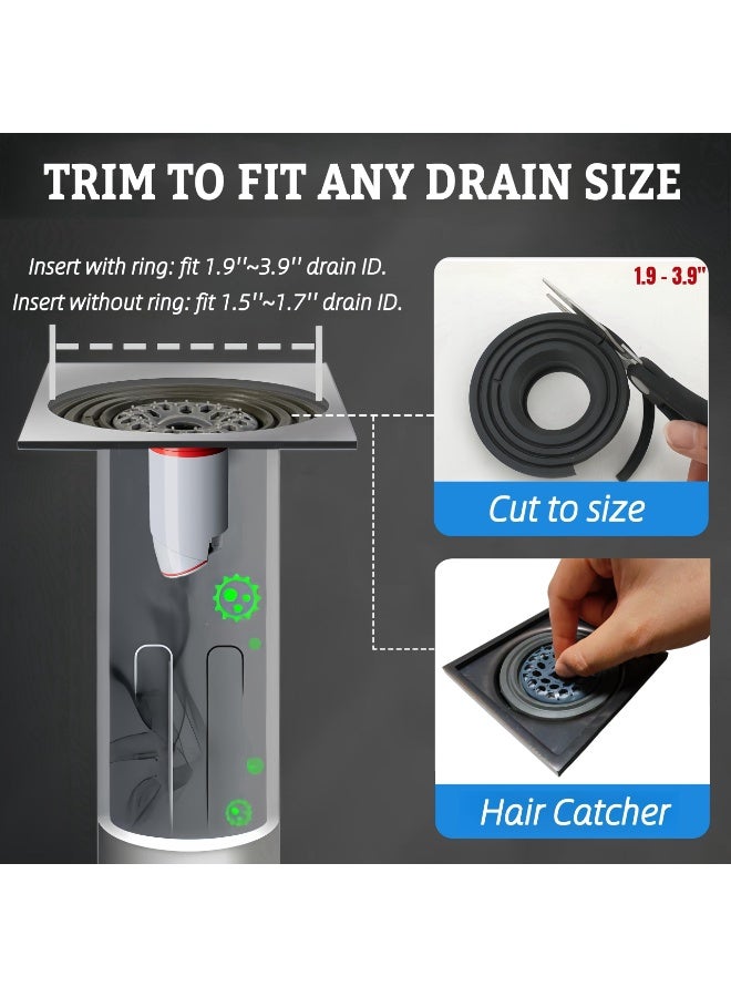 Odor-Proof Shower Drain Plug with Magnetic Valve Backflow Preventer, Hair Catcher, and Silicone Reducer Ring, Fits 1.9''-3.9'' ID Drains - Image 3