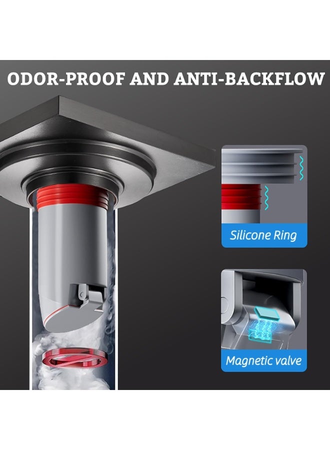 Odor-Proof Shower Drain Plug with Magnetic Valve Backflow Preventer, Hair Catcher, and Silicone Reducer Ring, Fits 1.9''-3.9'' ID Drains - Image 2