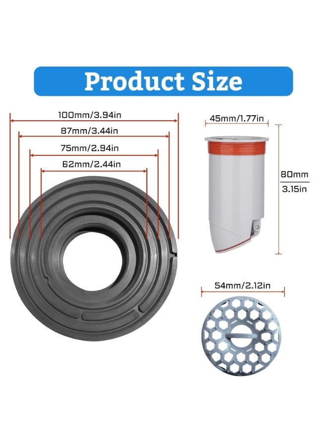 Odor-Proof Shower Drain Plug with Magnetic Valve Backflow Preventer, Hair Catcher, and Silicone Reducer Ring, Fits 1.9''-3.9'' ID Drains - Image 5
