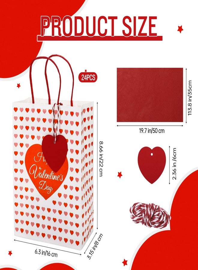 MIMIND 24 Pack Valentine's Day Gift Bags Heart Print Paper Gift Bags with Red Tissue Paper & Heart Tags Valentine’s Day Party Favor Bags for Valentines Wedding Anniversary Bridal Shower Gift Wrapping - Image 2