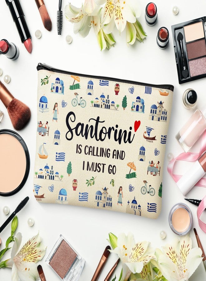 K1tpde Travel Gift Cosmetic Bag - Large Capacity Makeup Bag with Zipper Marker Pattern Trip Gifts for Women Girls Lover Toiletry Case Travel Organizer for Travelers(Santorini) - Image 3