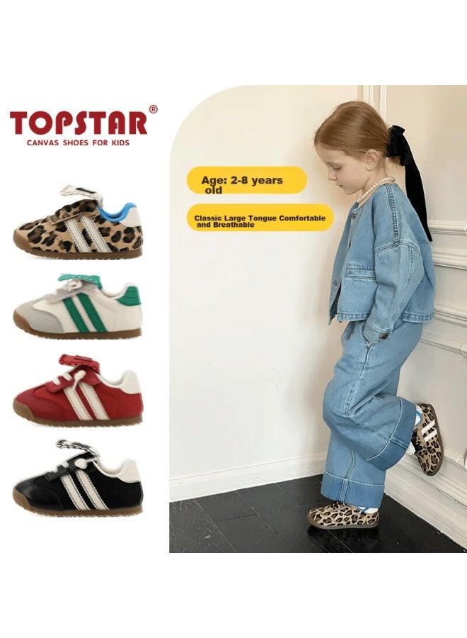 Topstar Children's Sports Shoes, Spring New Style, Boys' Wear-resistant Forrest Gump Shoes, Girls' Casual Shoes, Outdoor Training Shoes, Leopard Pattern, Size 29 - Image 1