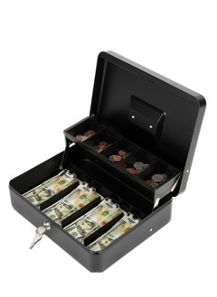 Excefore Lock Safe Box, Cash Box with Lock and 2 Keys, Metal Money Box with Cash Tray, Lock Safe Box for Office Business, 4 Bill/5 Coin Slots, 29.97L x 24.13W x 8.89H cm (Side Key-Black)  - Image 1