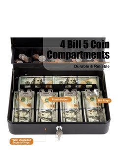 Excefore Lock Safe Box, Cash Box with Lock and 2 Keys, Metal Money Box with Cash Tray, Lock Safe Box for Office Business, 4 Bill/5 Coin Slots, 29.97L x 24.13W x 8.89H cm (Side Key-Black)  - Image 4