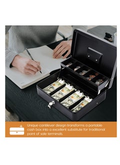 Excefore Lock Safe Box, Cash Box with Lock and 2 Keys, Metal Money Box with Cash Tray, Lock Safe Box for Office Business, 4 Bill/5 Coin Slots, 29.97L x 24.13W x 8.89H cm (Side Key-Black)  - Image 2