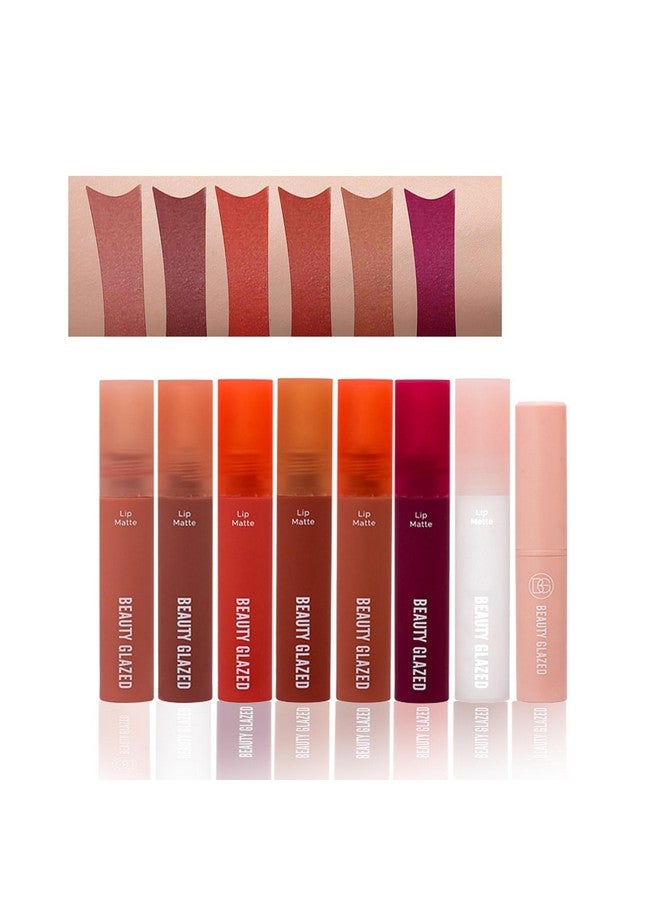 Joyeee Liquid Matte Lipstick For Women 6 Color Long Lasting Matte Lipstick Set + 1 Lip Balm Stick + 1 Lip Oil Clear Dark Red Brown Pink Purple Orange Nude Lipstick Makeup Gift Kit For Women - Image 1