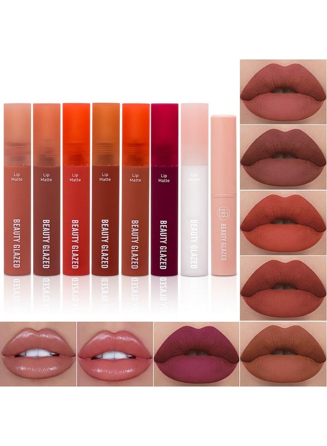 Joyeee Liquid Matte Lipstick For Women 6 Color Long Lasting Matte Lipstick Set + 1 Lip Balm Stick + 1 Lip Oil Clear Dark Red Brown Pink Purple Orange Nude Lipstick Makeup Gift Kit For Women - Image 2