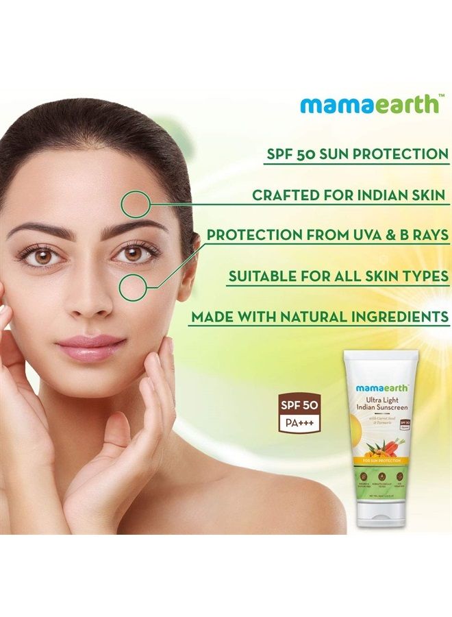 Mamaearth Mamaearth's Ultra Light Natural Sunscreen Lotion SPF 50 PA+++ With Turmeric & Carrot Seed, 80ml - Image 2