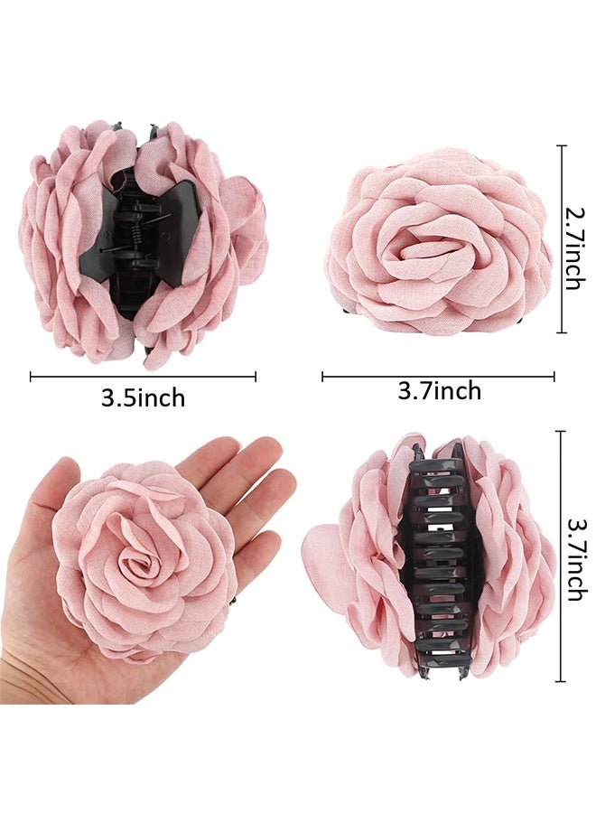 Lemon Flower Rose Hair Clips, 3.7" Claws Clips for Women & Girls, Non Slip (Pink) - Image 2
