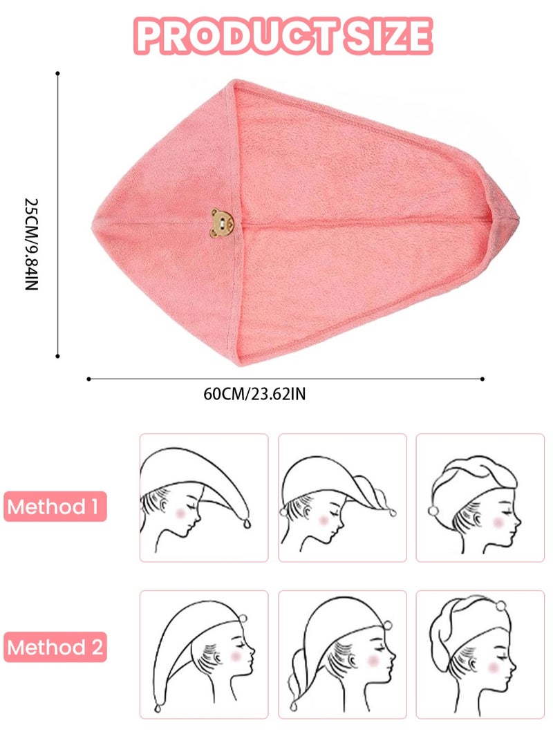 VUCATIN ٥ قطع مناشف شعر من الألياف الدقيقة، لفافات شعر للنساء للشعر المبلل، عمامة سريعة الجفاف، مناشف رأس مضادة للتجعد للشعر المجعد، مزودة بحلقة مطاطية وزر (وردي) - Image 2