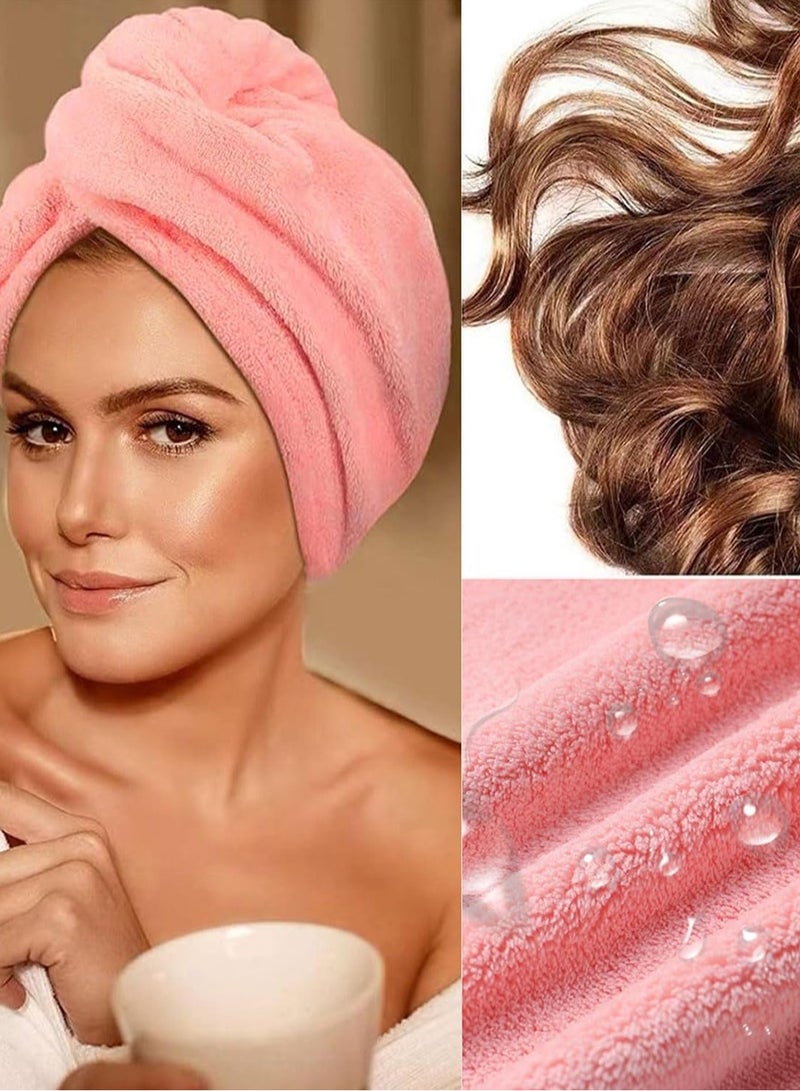 VUCATIN ٥ قطع مناشف شعر من الألياف الدقيقة، لفافات شعر للنساء للشعر المبلل، عمامة سريعة الجفاف، مناشف رأس مضادة للتجعد للشعر المجعد، مزودة بحلقة مطاطية وزر (وردي) - Image 3