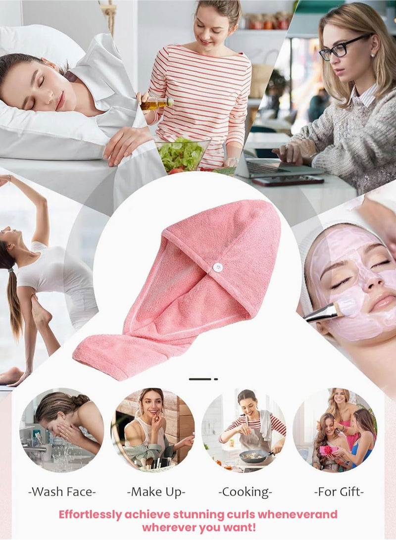 VUCATIN ٥ قطع مناشف شعر من الألياف الدقيقة، لفافات شعر للنساء للشعر المبلل، عمامة سريعة الجفاف، مناشف رأس مضادة للتجعد للشعر المجعد، مزودة بحلقة مطاطية وزر (وردي) - Image 5