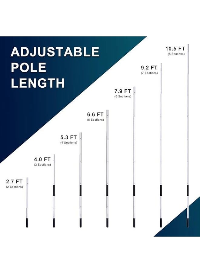 POOLAZA Pool Pole Dual-Handle, Anodized Aluminum Pool Skimmer Pole, Detachable & Telescopic Pool Pole Up to 10.5 Ft, Portble Pool Poles for Cleaning Suitable for Pool Skimmer, Vacuum Head, Brush Etc. - Image 3