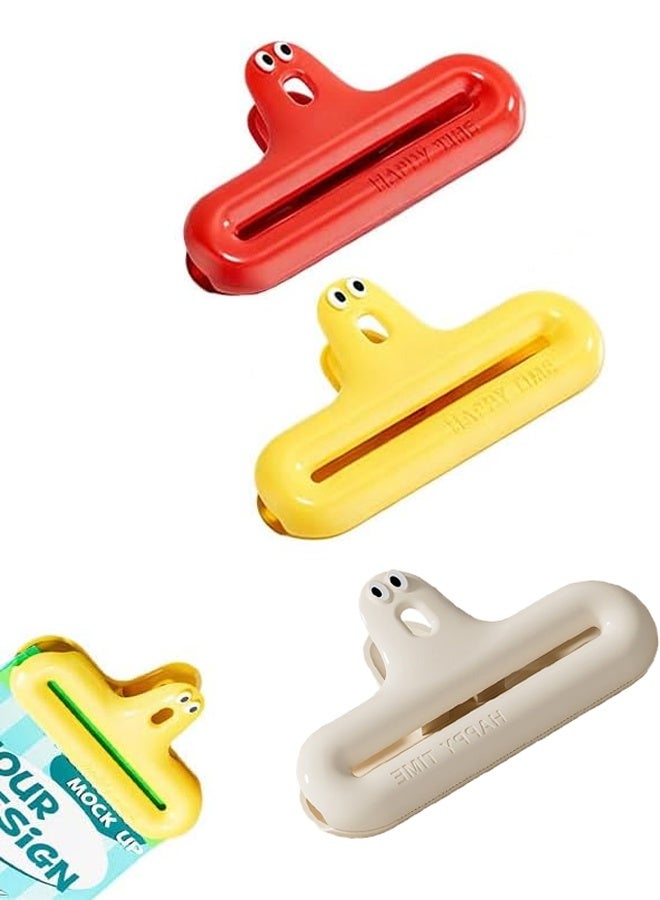 HOMESTAR 3 Pcs Chip Bag Clips, Food Clips, Chip Bag Clips Plastic Heavy Duty Seal Grip Stainless Steel Bag Clips, Assorted Color for Kitchen for Snacks, Chips, and Bags - Image 1