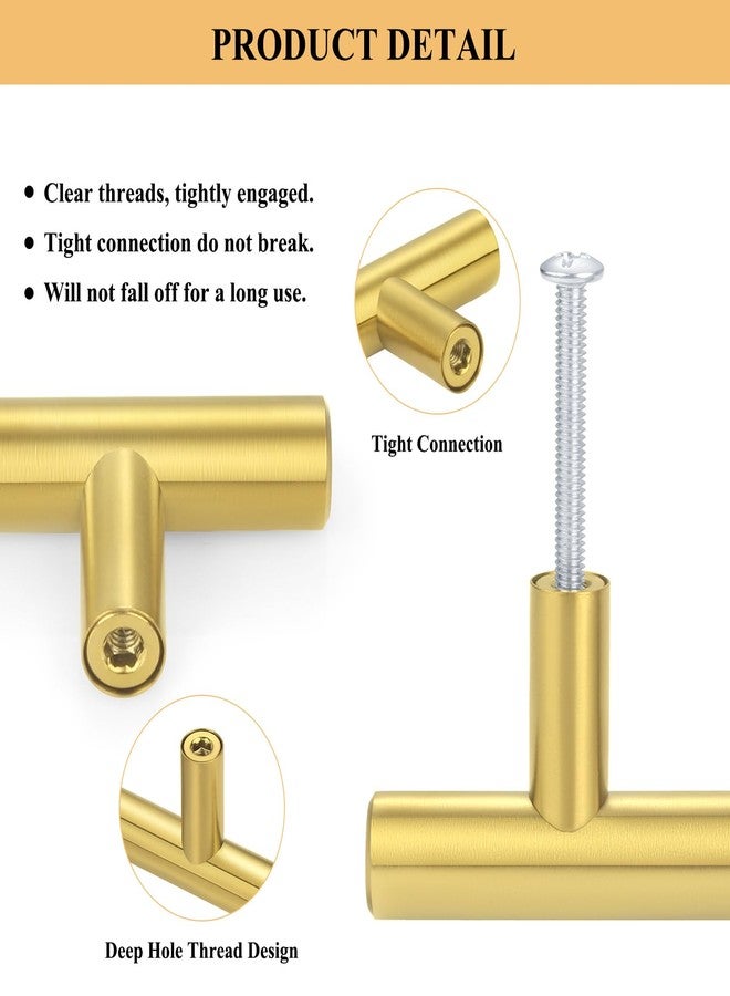 Plustool 30Pack 3''Hole Centers Gold Cabinet Handles-Brushed Brass Cabinet Pulls Gold Dresser Drawer Pulls-Stainless Steel Door Hardware for Kitchen Bathroom Bedroom Furniture-5''Overall Length - Image 3