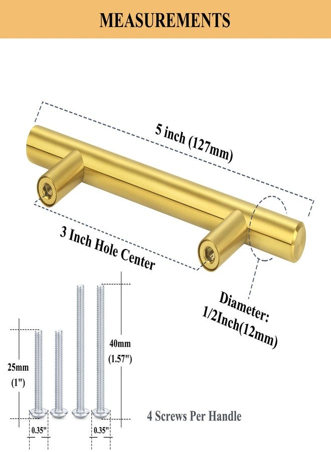 Plustool 30Pack 3''Hole Centers Gold Cabinet Handles-Brushed Brass Cabinet Pulls Gold Dresser Drawer Pulls-Stainless Steel Door Hardware for Kitchen Bathroom Bedroom Furniture-5''Overall Length - Image 2