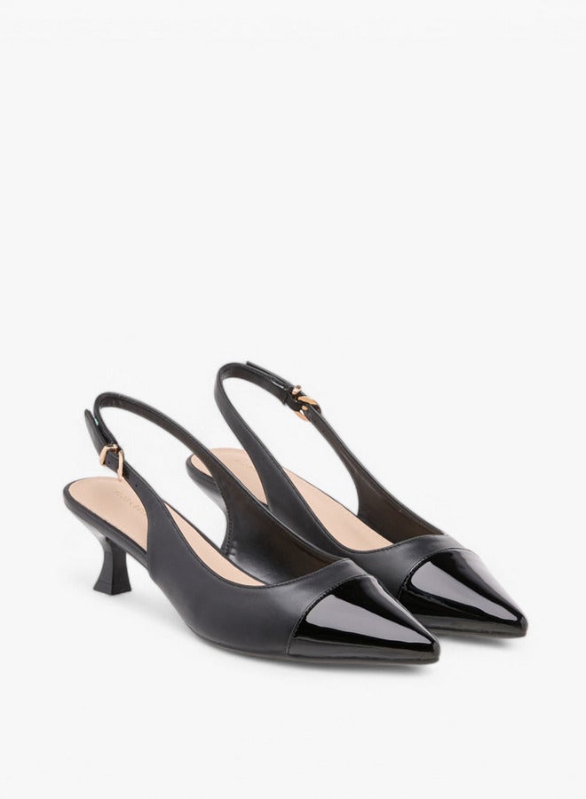 Flora Bella By Shoexpress Women's Monogram Print Pointed Toe Slingback Shoes with Kitten Heels  - Image 1