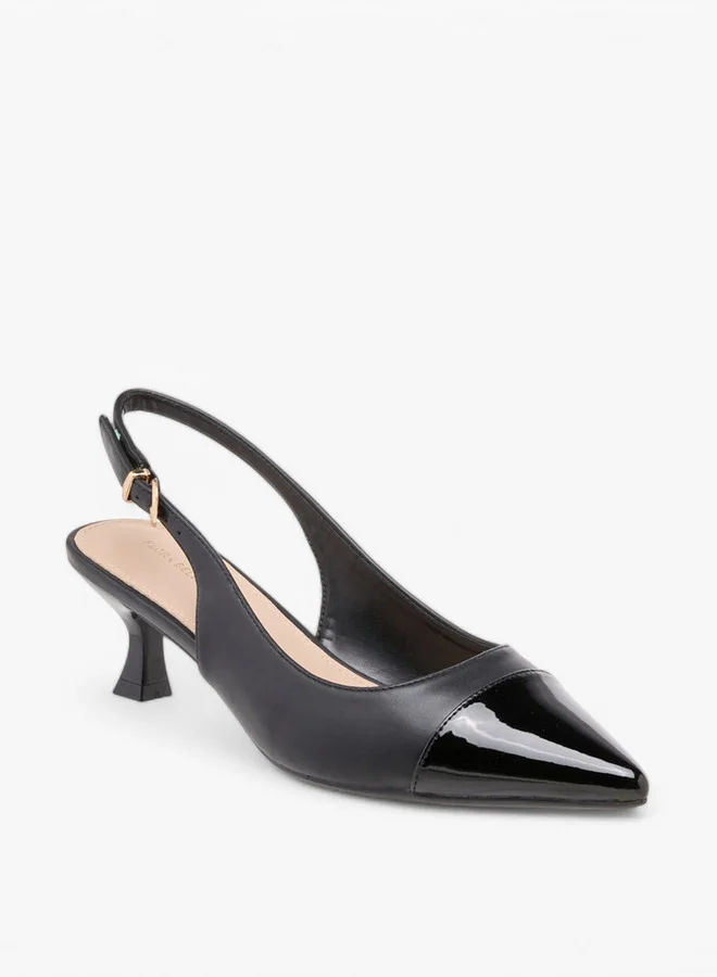 Flora Bella By Shoexpress Women's Monogram Print Pointed Toe Slingback Shoes with Kitten Heels