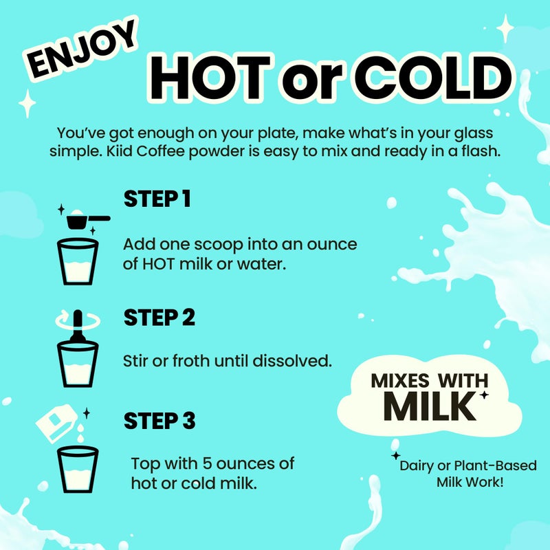 قهوة كييد - قهوة عضوية خالية من الكافيين بنسبة 99.9% للأطفال - كما تم عرضها في برنامج شارك تانك - 12 فيتامين ومعادن، 4 جرام من البروبيوتيك، 0 جرام سكر - غير معدلة وراثيًا وخالية من الجلوتين - وجبة خفيفة صحية - كراميل - 12 حصة - Image 5