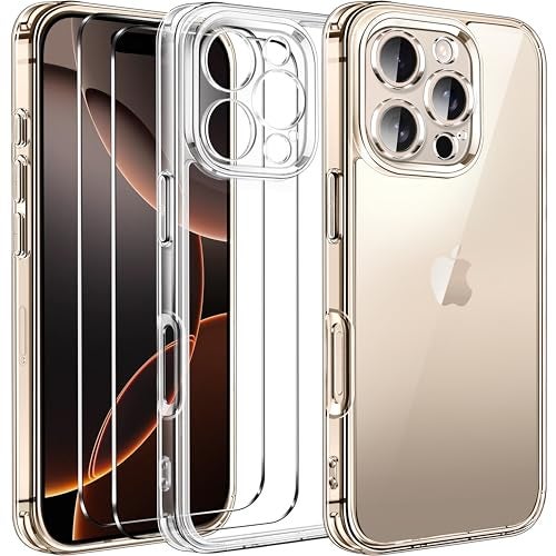 ivoler 3-in-1 Clear Case Designed for iPhone 16 Pro Max 6.9'' 2024 with 2 Pack Tempered Glass Screen Protector Full Camera Protection, Military Shockproof Protective Hard Back Slim Phone Cover- Clear - Image 1