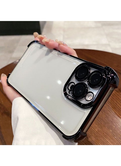 iPhone 16 Plus Mobile Phone Case Black TPU and Soft Rubber Border for Anti-Fall Electroplating with Full Camera Lens Protection